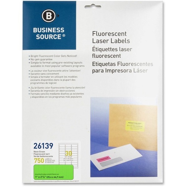 Business Source Label, Neon, Laser, 1X2.5, Grn 750PK BSN26139